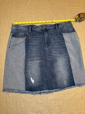 Libby Edelman Two-Tone Denim Patchwork Mini Skirt - Blue